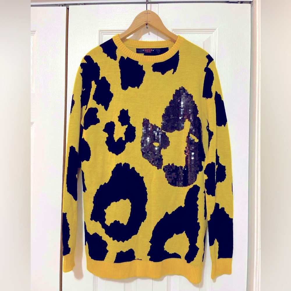 NWOT ✨🌛 Leopard print sequin long sweater SISTER BY SIBLING size S